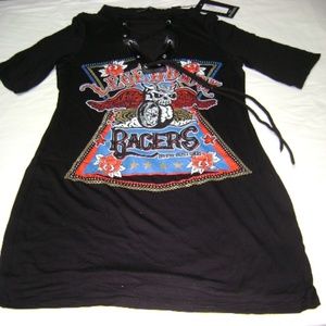 Racers PLT Black Lace Up T Shirt Dress